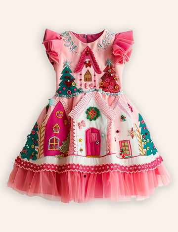 Gingerbread House Applique Tulle Dress
